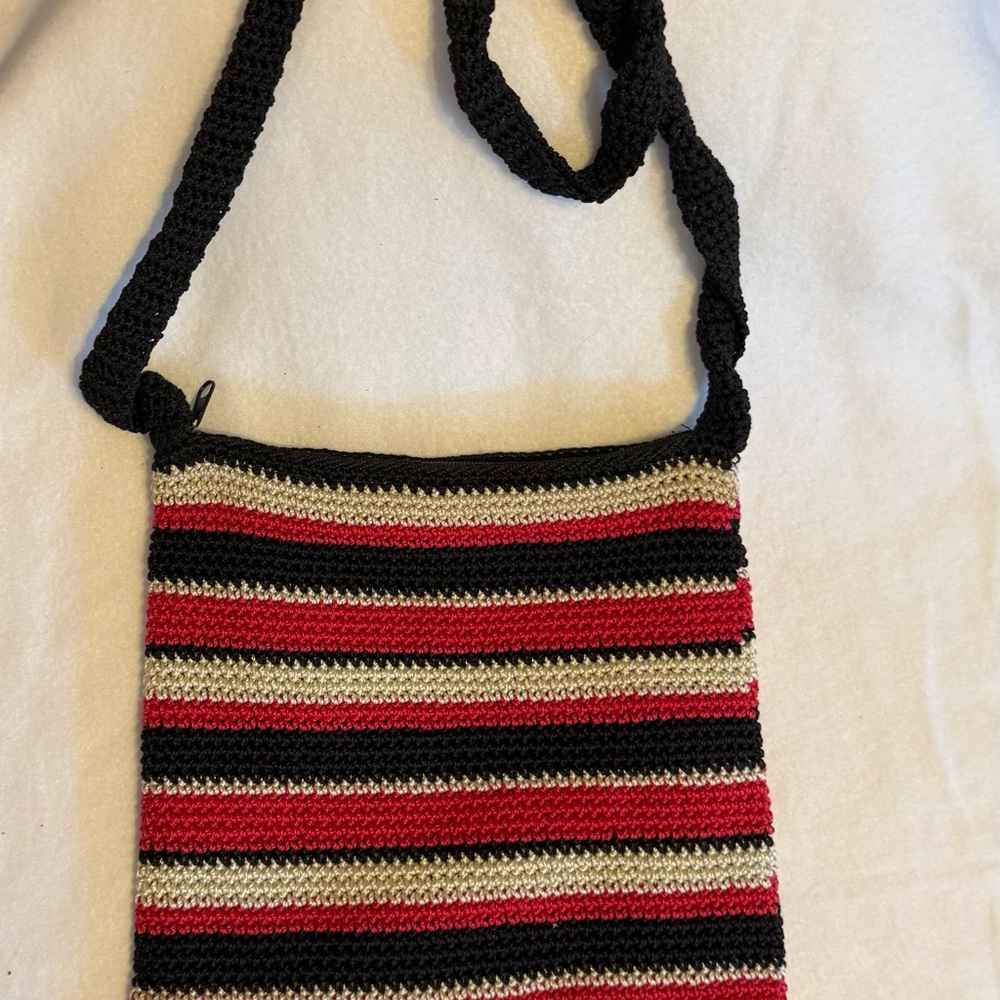 Striped Crochet Crossbody Bag Boho Knit Purse